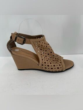 Fabianelli tan leather wedge shoe sandal bootie laser cut leather tan brown 40